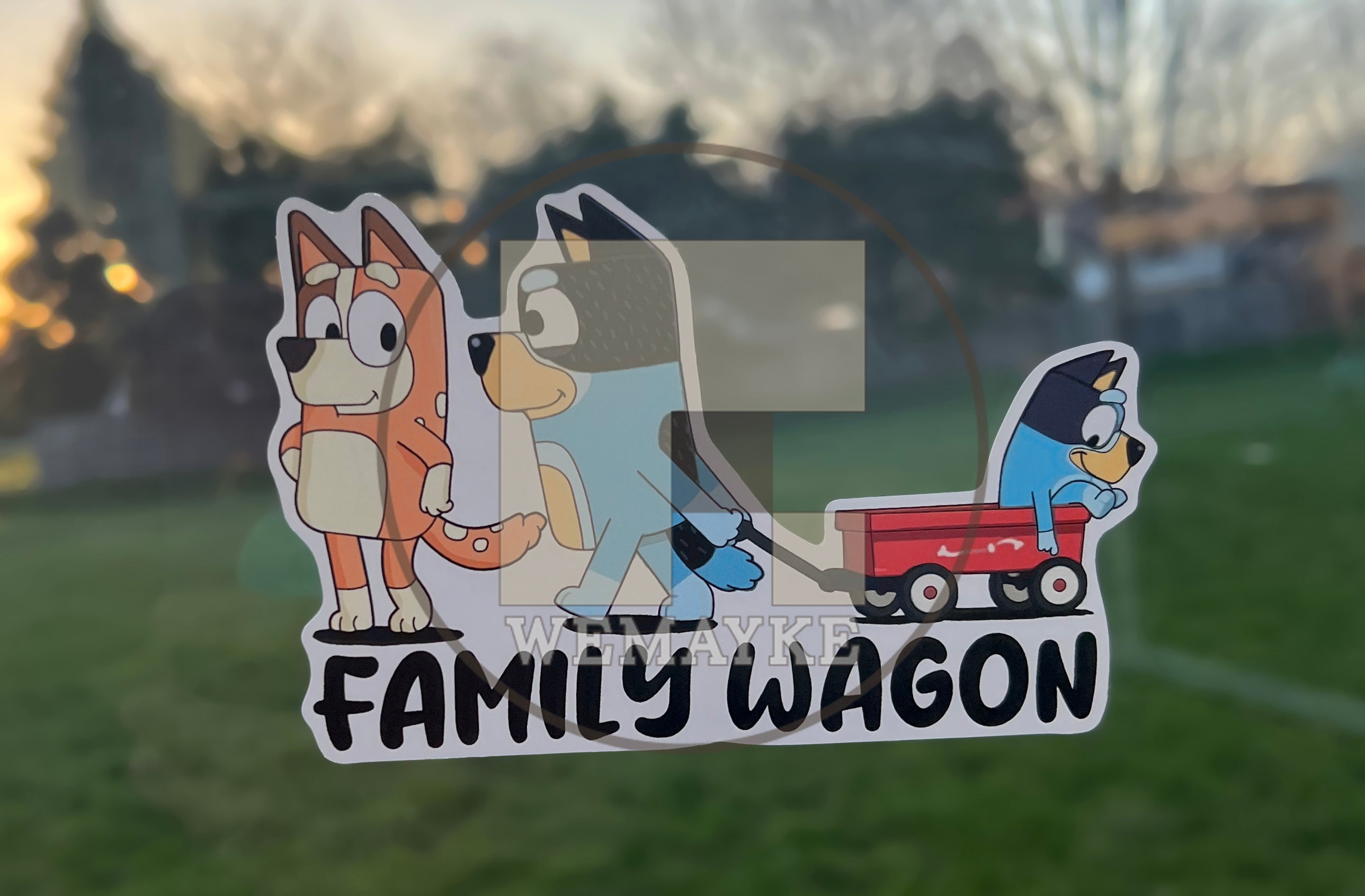 (B125) Family Wagon With 1 Kid - Dog Family Decal / Sticker
